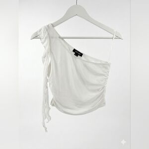 Refuge White One-Shoulder Ruffle Crop Top